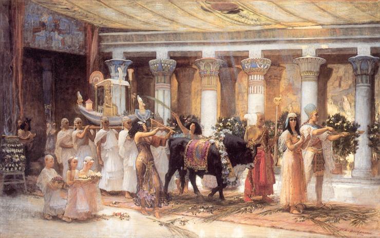 70 sławnych olejnych obrazów - Bridgman_F_The_Procession_of_the_Sacred_Bull_Anubis big.jpg