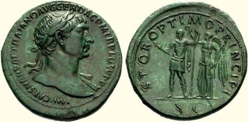 Rzym starożytny - numizmatyka rzymska - obrazy - timthumb.php.jpg 1. Sestertius cesarza Trajana.jpg