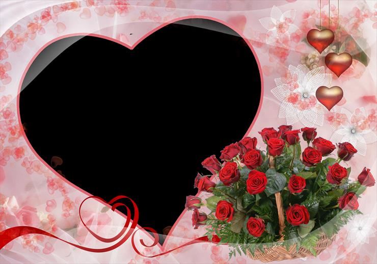 Ramki Photoshop Romantyczne - romantic frame with a basket of red roses.png