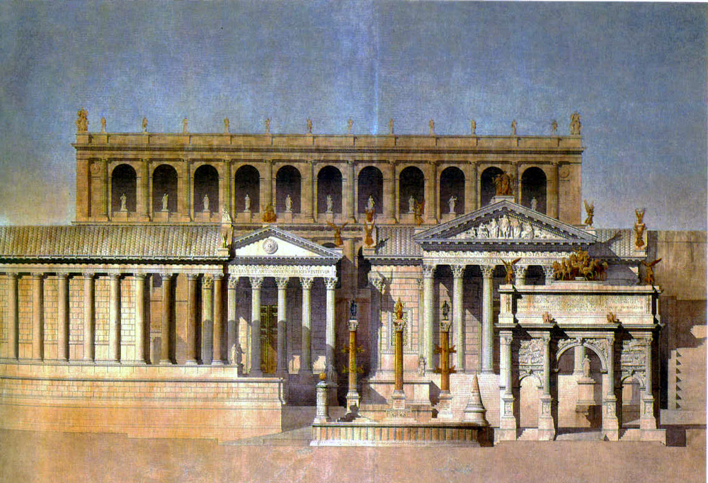 Historia sztuki - architektura Rzym - obrazy - Depiction_of_the_Forum_Romanum_1866.jpg